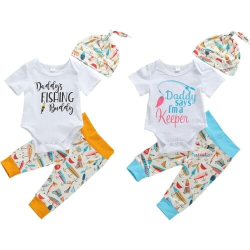 0-18M Newborn Toddler Baby Boys Clothes Sets Cartoon Animal Print Short Sleeve Romper Tops+Pants+Hats 3pcs