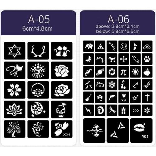 4pcs Henna Tattoo Templates Temporary Glitter Airbrush Tattoo Stencil Painting for Woman Kids Cartoon Mixed Designs Sticker Tool