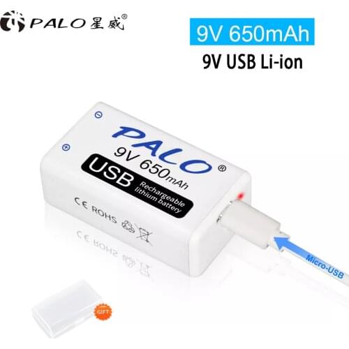 PALO 1-10pcs USB 9V 6F22 650mAh Rechargeable Battery 9 volt lithium li-ion li ion liion fast charging batteries