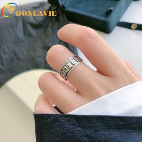 BONLAVIE S925 Silver Mahjong Ring Opening Design Win Card Finger Ring Female Jewelry