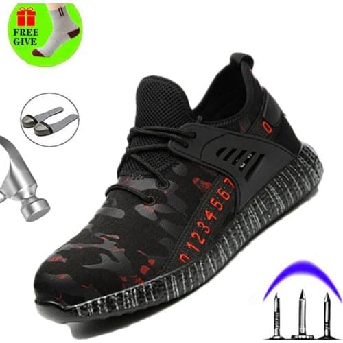 Mens safety work boots, light steel toe shockproof construction shoes, safety Mens sneakers