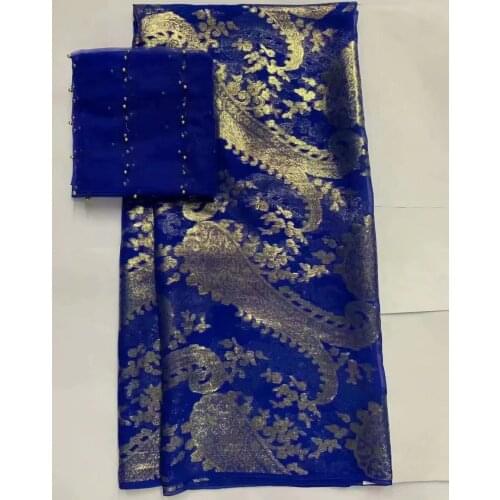 Bronzing Gold Dubai silk fabric african lace fabric 2021 high quality embroidery nigerian lace fabric with chiffon blouse 7yards