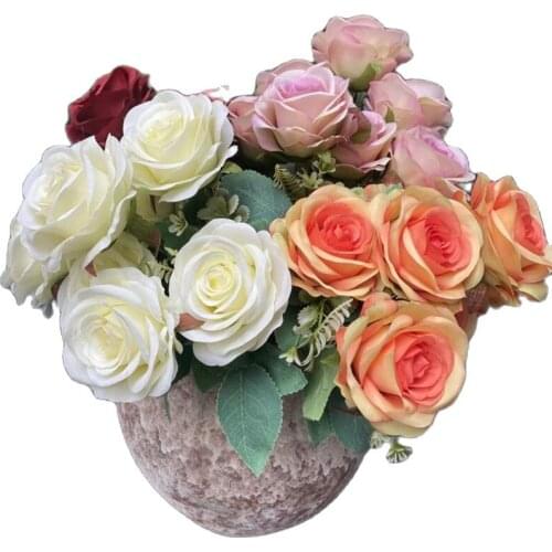One Pieces Artificial 7 Heads Rose Bouquet Flower 18" for Wedding Centerpieces Home Party Table Floral Decoraiton