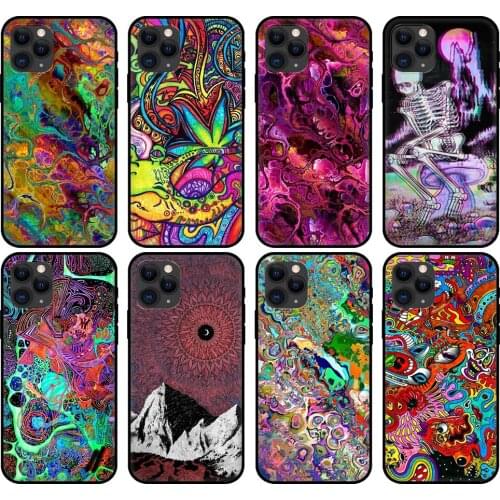 Black tpu case for iphone 5 5s se 2020 6 6s 7 8 plus x 10 XR XS 11 12 mini pro MAX back cover Psychedelic Trippy Art