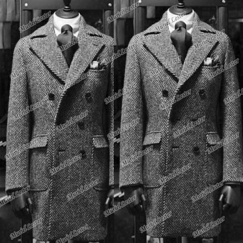 Formal Men Suits Jackets Custom Made Double Breasted Tweed Herringbone Wedding Blazers Smoking Business Overcoat Groom Tuxedos