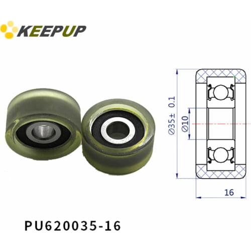 Diameter 35mm, PU polyurethane bearing ,Rubber coated soft pulley/Roller ,width 16mm