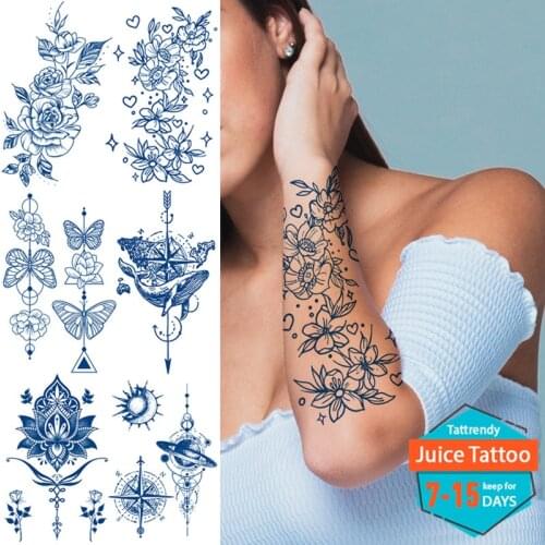 Long Lasting Juice Tattoo Natural Safe Waterproof DIY Tattoo Sleeve Arm Body Art Painting Sexy for Women Men Tattoos Flower Rose