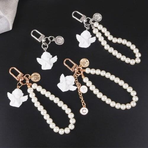 Faux pearl angel sculpture alloy keyChain For airpods case Pendant bag Use