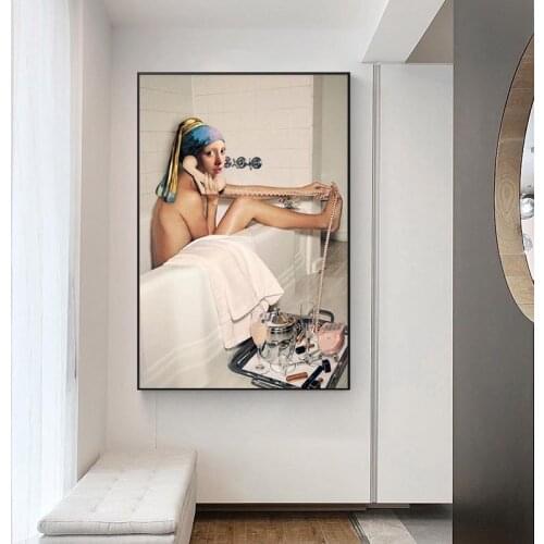 Girl with A Pearl Earring Canvas Painting Bathroom Nordic Posters and Prints Cuadros Wall Art Picture for Living Room Home Decor