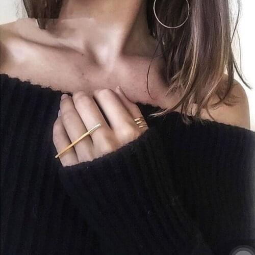Free Shipping Size 7# Simple Copper Long Bar Minimalist Midi Rings for Women Geometric Knuckle Ring Gift Jewelry
