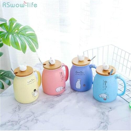 Creative New Cartoon Lovely Cat Ceramic Mug Cup Japanese Lid With Spoon Student Home Portability Water Bottle Travel Coffee Milk