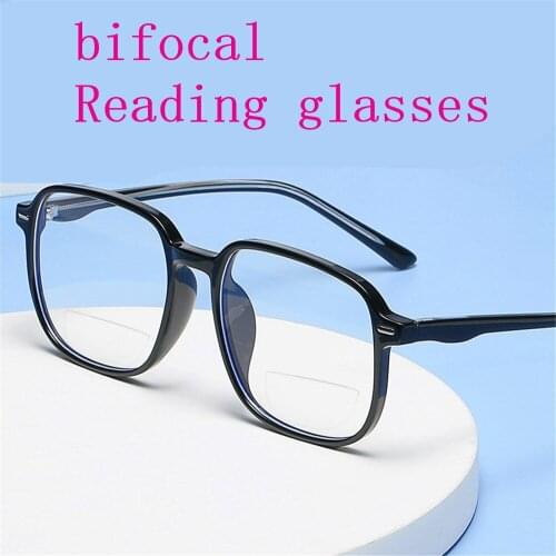 Square Bifocal Reading Glasses Women Men Designer Far Near Multifocal Lens Diopter Anti Blue Reading Sunglasses NX