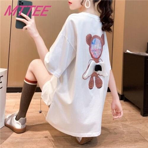 Summer Sense Bear Shirt korean Clothing Pink Large Size Loose Student Short-sleeved Women T-shirt Gothic Oversized Streetwear