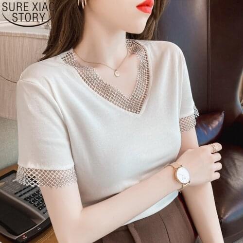 Summer New Shirt V-neck Cotton Blouse Korean fashion women blouse tops short sleeve Clothes Shirts Loose White blusas 13592