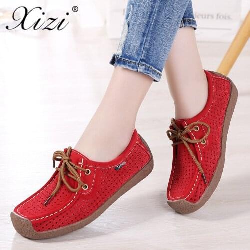 Xizi 2018 New Spring Autumn Women Moccasins Womens Flats Suede Genuine leather Shoes Woman Lady Loafers Slip On Flat Shoes