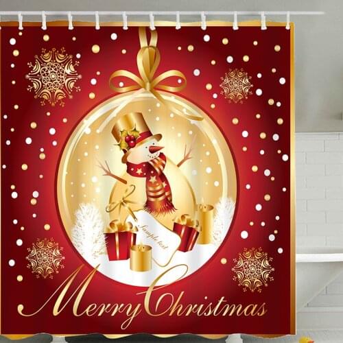 Cartoon Santa Claus Creative Print Shower Curtain Polyester Waterproof and Mildew Proof with Hook Partition Shower Curtain