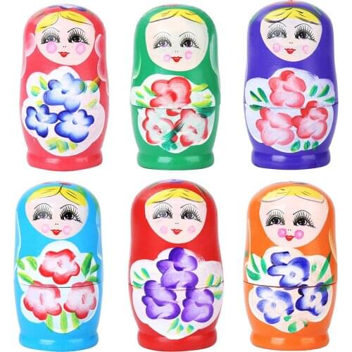 Cartoon Wooden Novelty Russian Nesting Matryoshka DollSet Girl Doll Home Ornament Gifts Hand PaintedDecor Handmade Crafts6colors