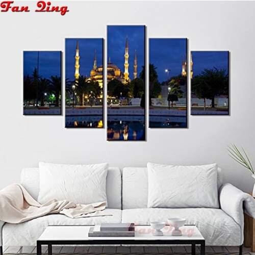 5pcs Diamond Painting City night view mosque 5d Diy Diamond Embroidery Of Rhinestones Handmade Art Mosaic Wall Decor