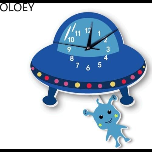 Alien Pendulum Wall Clock Silent Swingable Mute Clock for Kids Bedroom Living Room Home Decor Creative Cartoon Large Wall Clock