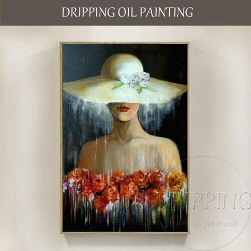 New Arrived Painter Hand-painted High Quality Beautiful Woman with Flower Oil Painting Impressionist Woman Portrait Oil Painting