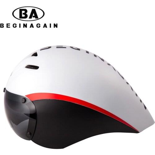 2019 New Goggles Bicycle Helmet Aero TT Triathlon Ultralight Cycling Helmets for Road Bike Racing Riding Lens Sun Glasses Helmet