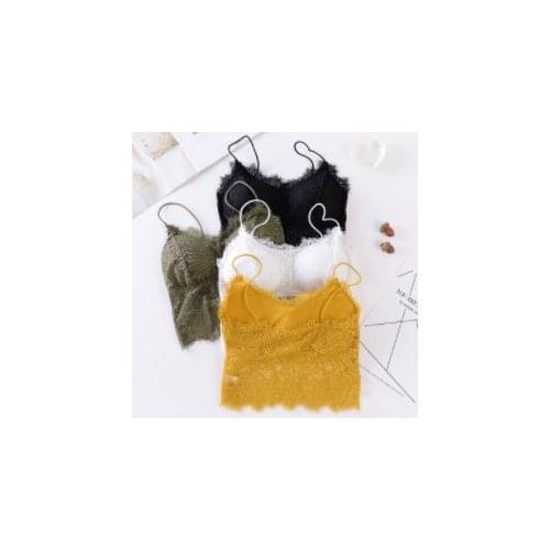 Sexy womens suspender vest, lace fabric, spaghetti shoulder strap, removable cushion Wireless Camisole Longline Bra