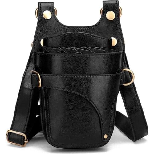 Portable PU Leather Scissors Bag with Strap Hair Stylist Pocket Hairdressing Tool Pouch for Hairdressers