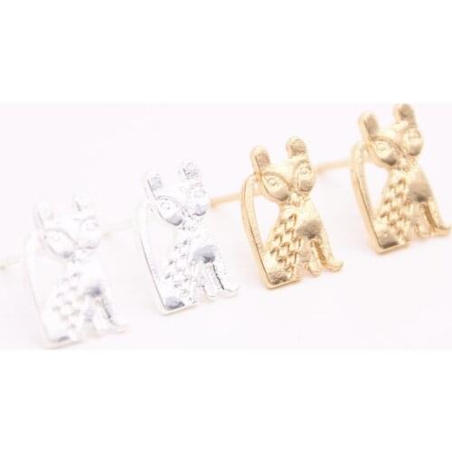 Cute lovely cartoon animal stud earrings Long tail large-eyed cat gold stud earrings women romantic