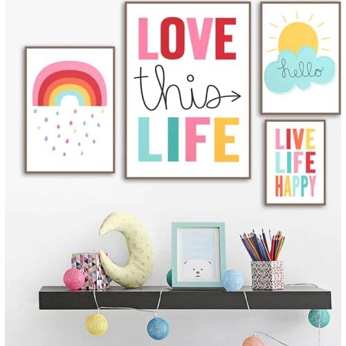 Cute Canvas Painting Weather Sun Rainbow Print Quote Poster Nursery Wall Art Children Bedroom Decorative Pictures Unisex Decor