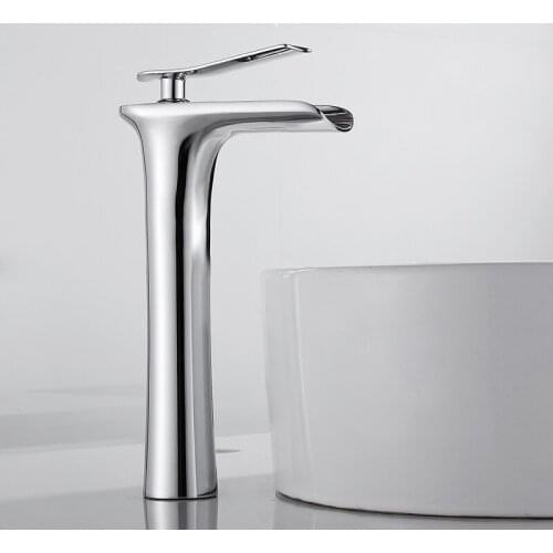 Counter Top Basin Mixer Tap Bathroom Sink Tall Taps Waterfall Basin Faucets Chrome Faucet Deck Mounted Single Hole Faucets