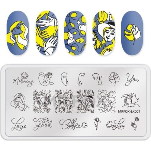 WAKEFULNESS Sexy Girl Rectangle Nail Stamping Plates Lines Artistic Nail Art Image Stencil Stamp Manicure Template Tools
