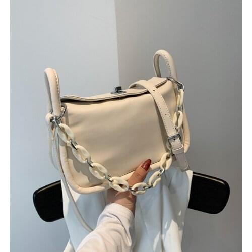 High Quality Leather Solid Color Chain Shoulder Bags for Women 2021 Ladies Handbag Casual Concise Small Square Bag Sac Epaule