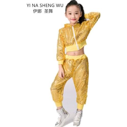 2019 new Child Dance Costume Jazz dance boys and girls Sequin hip-hop Dance for kids team top pants Shining Clothes dancewear