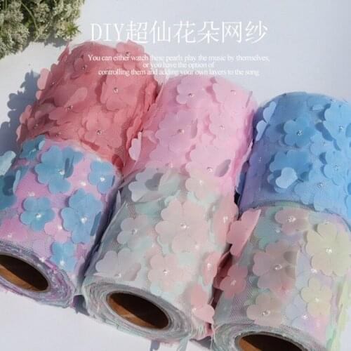 10 Yards 3d Flower Rainbow Color Tulle Ribbon For Crafts Handmade For Bow Hair Accessories Riband Gift Packing Crafts 80mm