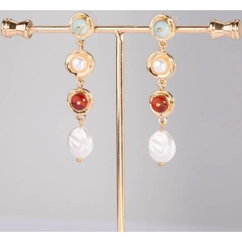 Korean Baroque Irregular Simulated Pearl Long Drop Earrings For Women Geometric Metal Dangle Earrings Pendientes Wholesale
