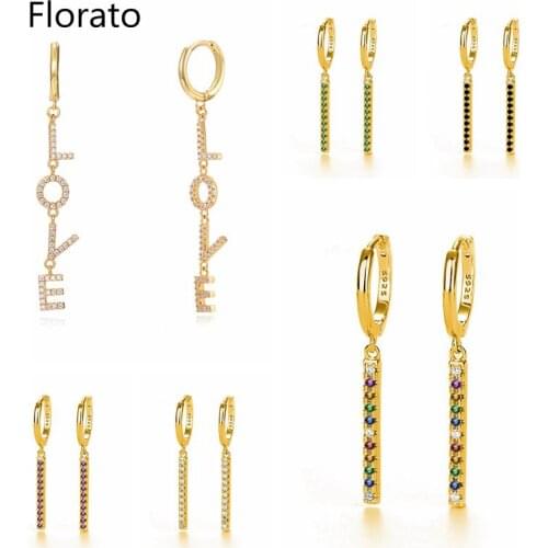 925 Sterling Silver Ear Buckle Ladies Rainbow Pendant Zircon Hoop Earring Crystal Geometric Stripes Bohemian Fashion Jewelry