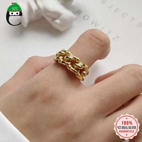 ElfoPlataSi Real Minimalist 925 Sterling Silver Golden Knot Cross Opening Ring for Women Wedding Party S925 Jewelry Gift Y3-03