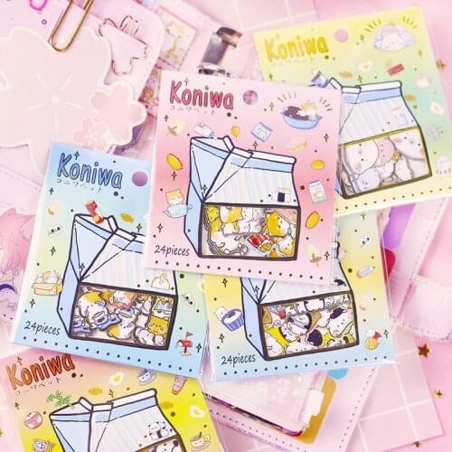 1set Kawaii Stationery Stickers Milk Box Cartoon Cat Diary Planner Decorative Mobile Stickers Scrapbooking DIY Craft Stickers