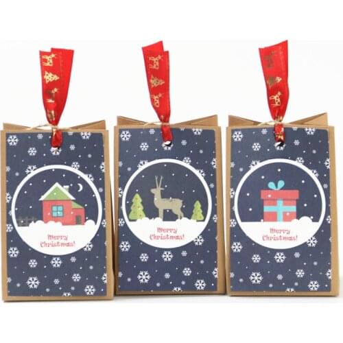 New 24pcs Christmas Paper Gift Bags Retro Elk Snowflake Santa Claus Xmas Gift Bags Christmas Party Favors New Year Gift Bags