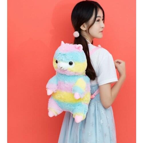 40 cm Soft Rainbow Alpaca Backpack Plush Toy Stuffed Alpaca Schoolbag