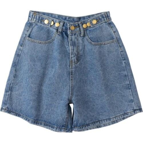 50% HOT SALES！！！Fashion Women Straight Wide Leg High Waist Pockets Short Jeans Denim Shorts