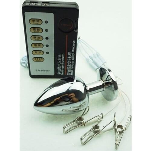 Electro Shock Anal Plug Nipple Clamps Electric Stimulation Labia Clamp Breast Clip Adult Sex Toys Pulse Therapy Stimulator