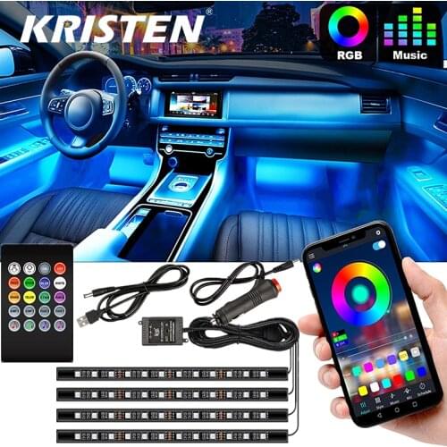 Car Led Atmosphere Light RGB Interior Lights Strip USB Wireless Remote/APP Music Control Auto Foot Decorative Lamp
