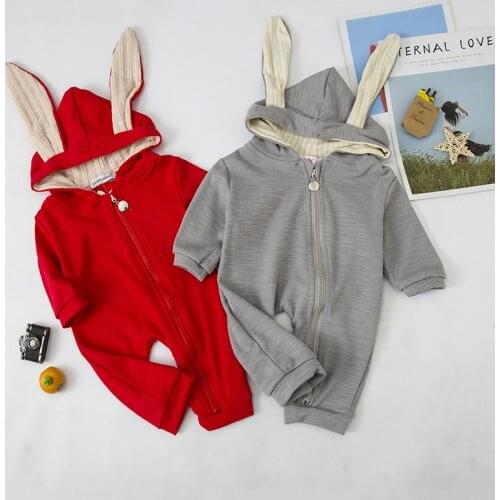 Cartoon Bunny Baby Hoodie Outfits Bodysuit Cotton Zipper Baby Rompers Spring Autumn Newborn One-Piece Infant Clothes 3-18 Months