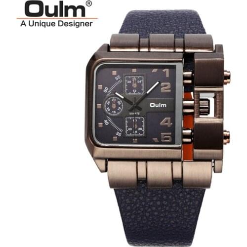 Brand Oulm Original Fashion Design Leather Band Big Rentangular Casual Quartz Wrist Watches Men Reloj Hombre Grande Marca 2018