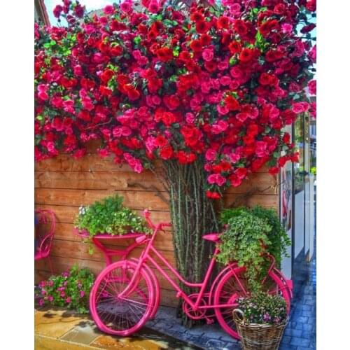 Flower bicycle, scenery diamond cross embroidery 5D square/round diamond painting diamond mosaic home decoration Halloween gifts