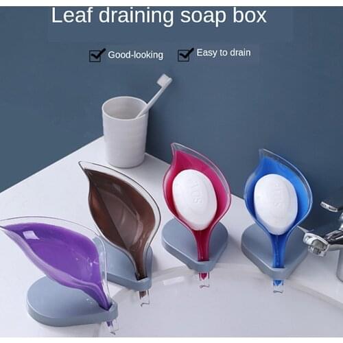Soap Holder Sink Sponge Drain Box Leaf Creative Suction Cup Soap Storage Drying Rack Cleaning Brush Case Bathroom Supplies