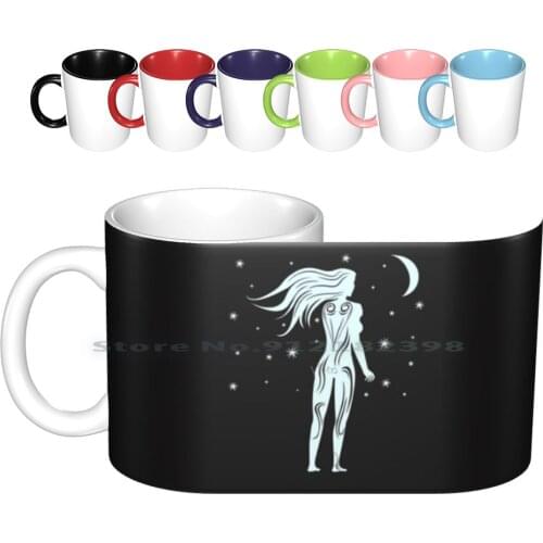 Luna Woman Moon Star Goddess Ceramic Mugs Coffee Cups Milk Tea Mug Sleep Meditation Yoga Sleeping Ladies Stars Luna Yoga Ladies
