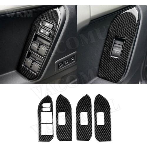 Carbon Fiber Car Door Window Lifter Switch Buttons Trim Frame Cover Decal Stickers For Toyota Land Cruiser Prado 2010-2018