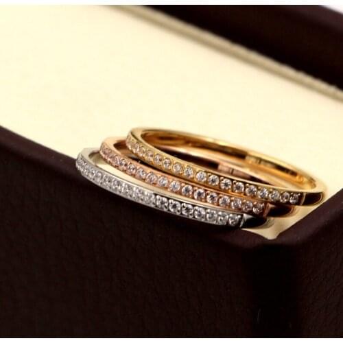 Free Shipping Twenty Small Rhinestones CZ Gold Color / Rose Gold Colour / Silver Color Stainless Steel Ring For Women